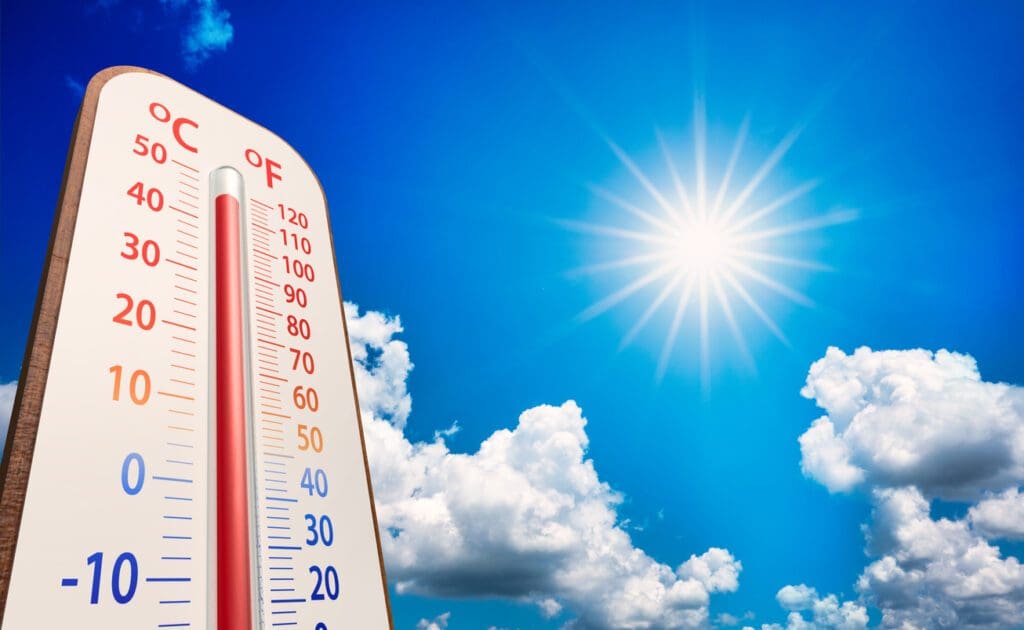 Thermometer-sky-with-sun-shining