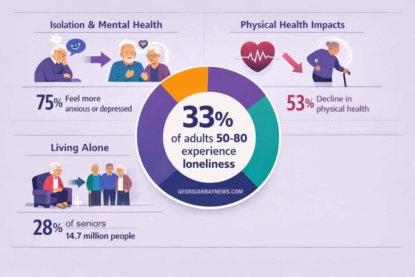 Include the text: GEORGIANBAYNEWS.COM, in each image in a discreet fashion. Landscape format (1536x1024) infographic-style image showing sta