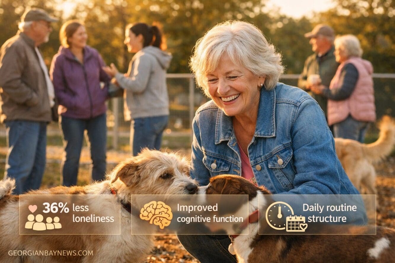 Include the text: GEORGIANBAYNEWS.COM, in each image in a discreet fashion. Landscape format (1536x1024) editorial photograph depicting soci
