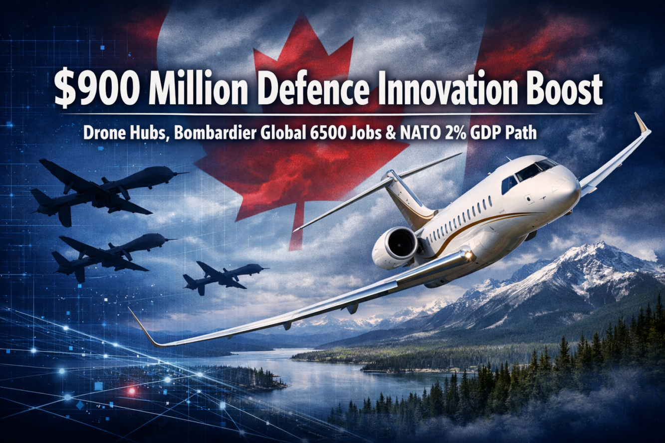 $900 Million Defence Innovation Boost: Drone Hubs, Bombardier Global 6500 Jobs in Ontario-Quebec-BC, and NATO 2% GDP Path Explained