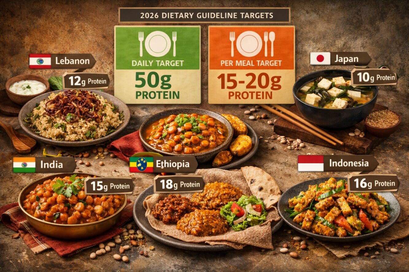 () editorial food photography showing a dramatic side-by-side comparison tableau of six iconic global legume dishes from