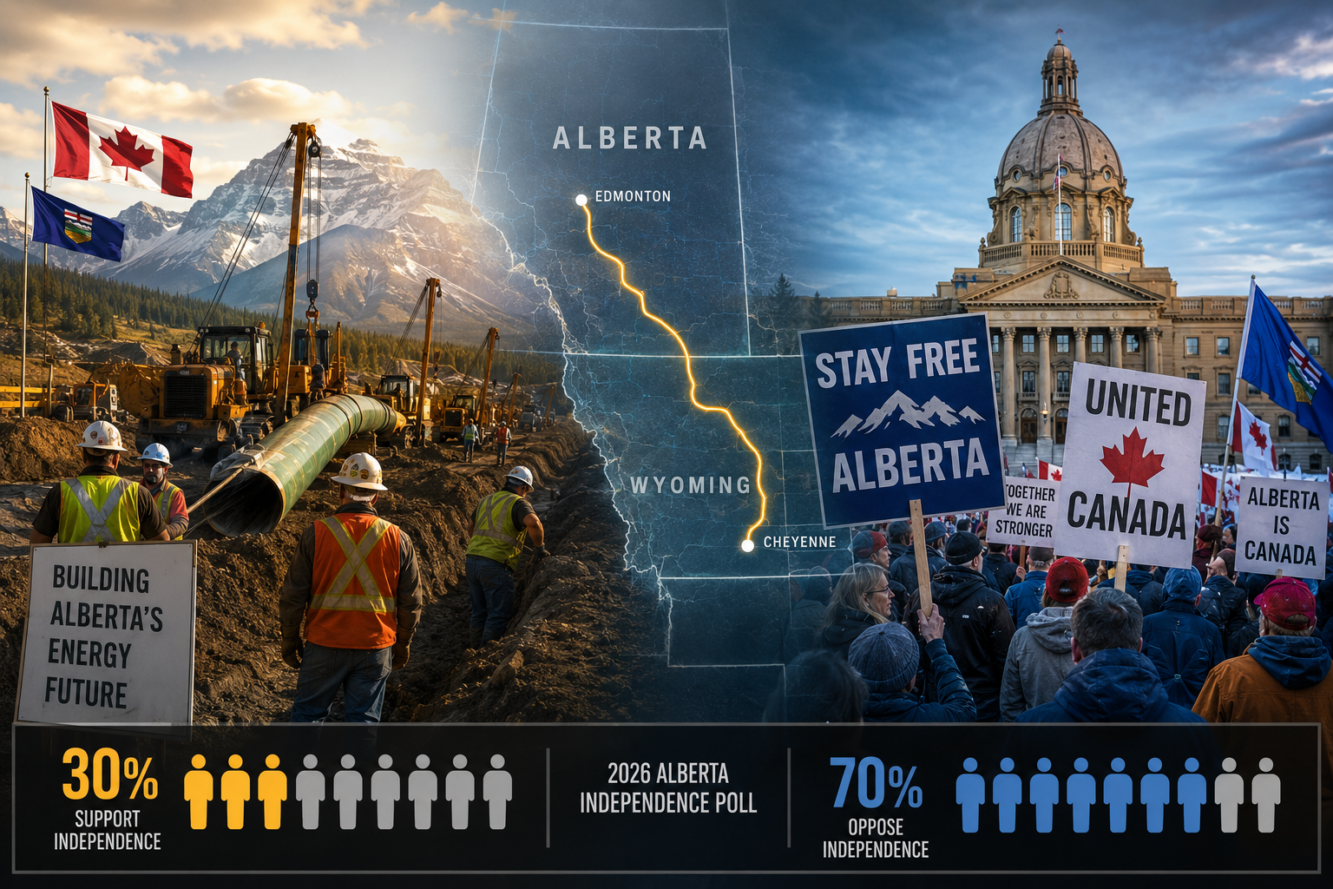 Detailed () editorial infographic-style image showing a split-screen composition: left side depicts a modern oil pipeline