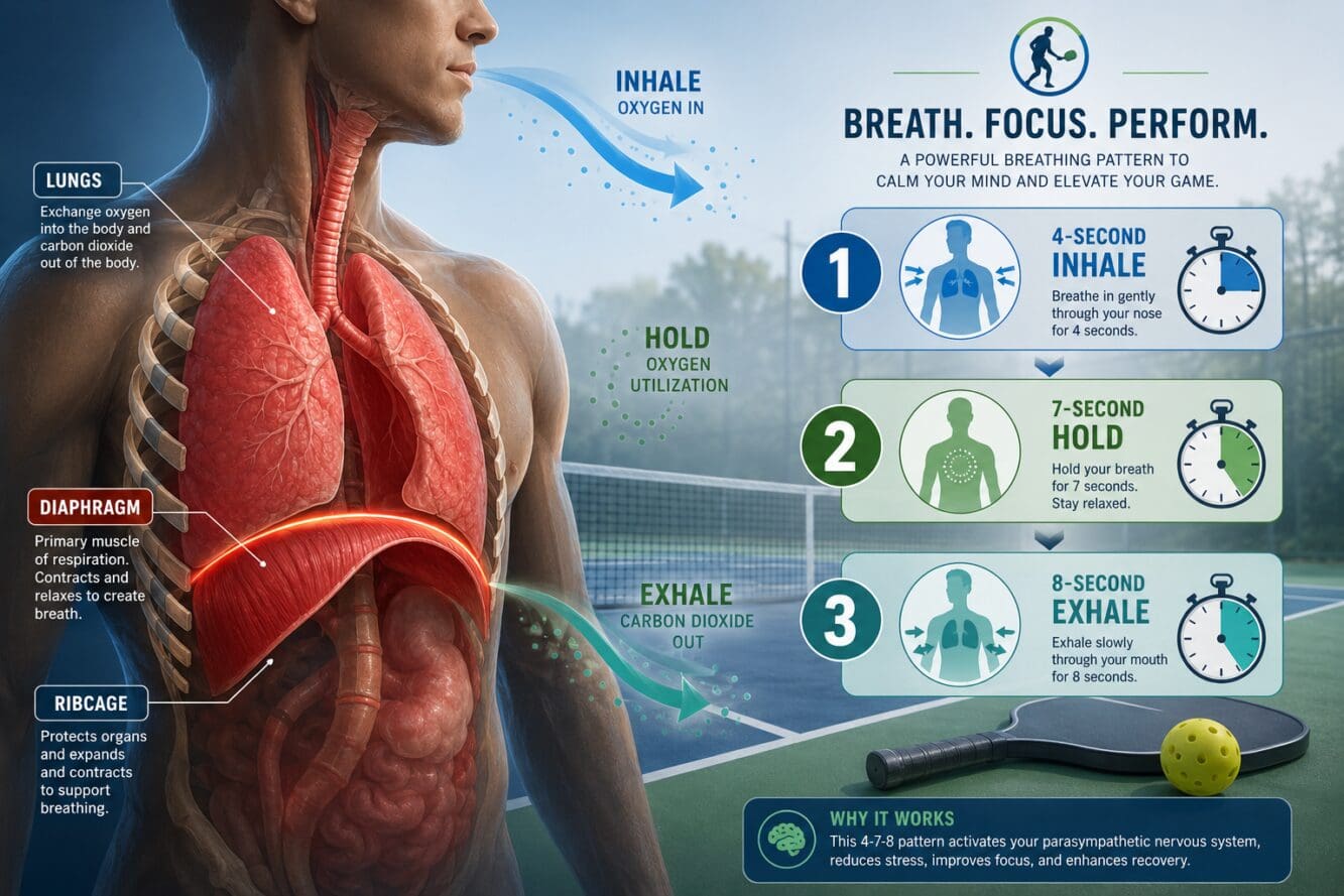() illustration showing anatomical cross-section of human torso with highlighted diaphragm and lungs, overlaid with numbered