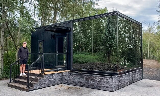 Inside the Blacked out Prefab Home with Floor to Ceiling Windows | Kerry Tarnow